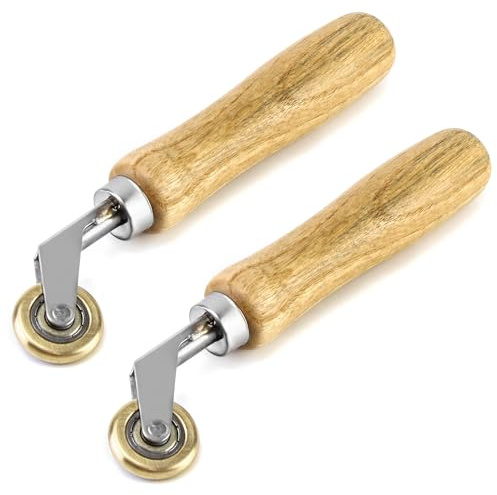 QWORK Brass Seam Roller, 2 Pack Roofing and Vinyl Flooring Detail Roller, with Wood Handle