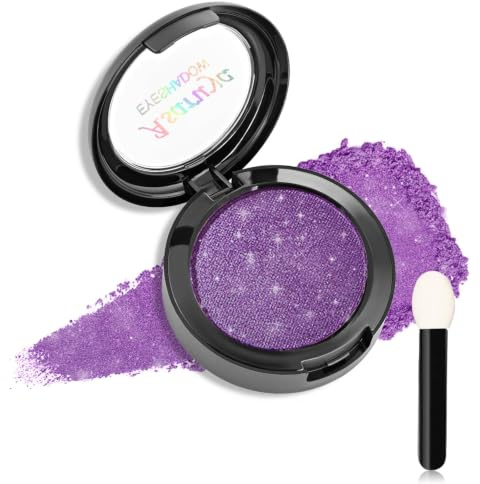 Prreal Glitter Eyeshadow, Shimmering High Pigment Eyeshadow Pearl,06 | Eyeshadow Palette with Brush Applicator and Mirror, Waterproof Eyeshadow Powder Highlighter, Eyeshadow Mono Eye Makeup,Purple