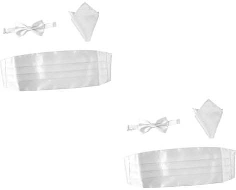 WRITWAA 6stücke Herren Satin Fliege Mit Kummerbund Und Einstecktuch Teiliges Weiß Verstellbar Glänzender Seideneffekt Für Hochzeiten Und Formelle Anlässe