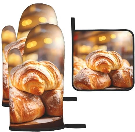 YYHHAOFA Lot de 3 gants de cuisine imperméables et durables pour four et manique pour isolation thermique et anti-brûlure