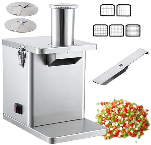 Electric Vegetable Dicer, with 5 Knife Nets and 2 Knife Discs, 150KG/H, Commercial Electric Dicing Slicing Machine Vegetable Cutting Machine, for Carrot Onion Radish Potato Diced Cut
