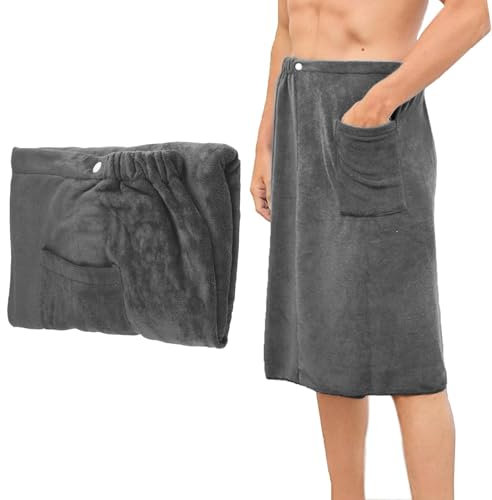 Saunakilt Herren, Verstellbar, 70 x 140 cm, Schnelltrocknendes Saunahandtuch für Sauna, Fitnessstudio, Dusche und Strand, Komfortabel und Elastisch, Ideal als Saunatuch Herren oder Duschtuch(Grau)