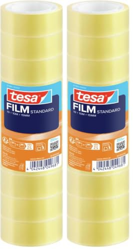 tesa tesafilm standard - Transparentes Multifunktions-Klebeband für Heim- Schul- und Büroanwendungen - 10 m x 15 mm - 20er Pack