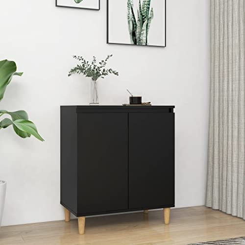 Myheimly Sideboard mit Massivholz-Beinen 60x35x70 cm - Schrank für Flur, Wohnzimmer oder Küche - Schwarz