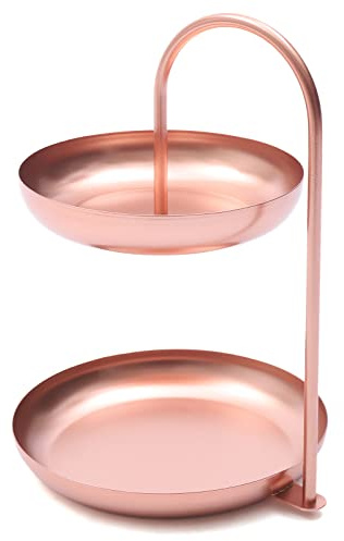 Doppelschichtiger Obstschale Tablett Kuchenstand Obst Servierplatte Dessert Eisen Snackschale vielseitiges Serviertablett für Kekse Kuchen Tortenständer Servier-Tablett Hochzeit Party Geburtstag Rosa