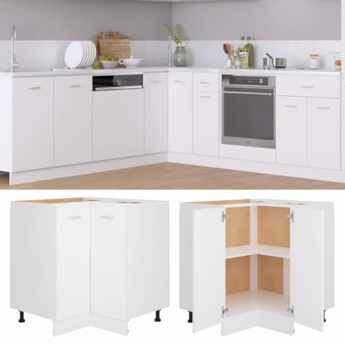 Myheimly Eckunterschrank Weiß 75,5x75,5x81,5 cm Holzwerkstoff Küchenschrank Küchenzeile Küchenmöbel Unterschrank Küchenunterschrank Schrank
