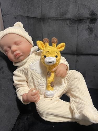 Babyrassel mit Geräusch, Greifling, Giraffe, Häkeln Naturell, &Handmade& Neugeborene Geschenk c.a 15cm lang