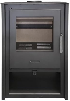 MF - Poêle à bois Deva de 12 kW en acier avec chambre en vermiculite et verre céramique propre - combustion efficace et faibles émissions