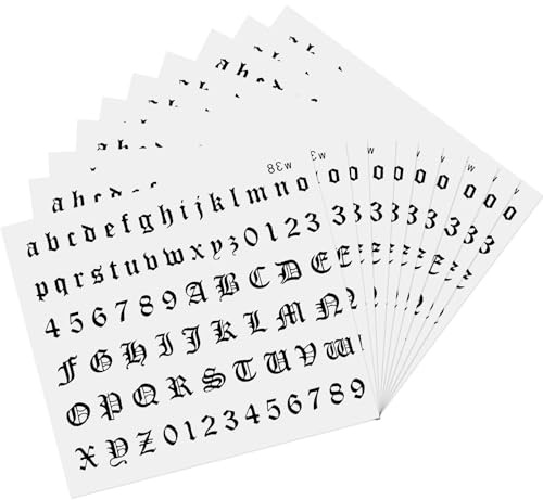 HJZHII 10 feuilles de tatouages temporaires gothiques minuscules lettres et chiffres tatouages anglais alphabet adultes doigts cou corps
