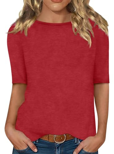 Minetom Damen Halbarm T-Shirt U-Boot Ausschnitt Tshirt | Einfarbig, Oberteil, Basic Shirts, 1/2 Ärmel, Leichte, Elegant, Casual, Regular Fit, Weich, Komfort, Boat Neck