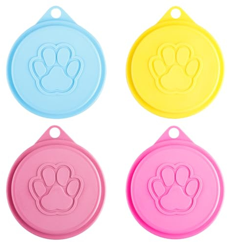 Bojueshaw 4pcs Pet Food Can Lids,Reusable Silicone Covers for Dog & Cat Food Cans,BPA Free Fit 3 Standard Size Can Tops(4 Colors)