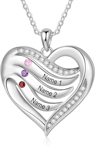 kaululu Silberkette Damen 925 mit Anhänger Personalisierte Kette Damen Herzkette mit Gravur Kette mit Familie Namen Geschenke für Mama Geburtstagsgeschenk Valentinstag