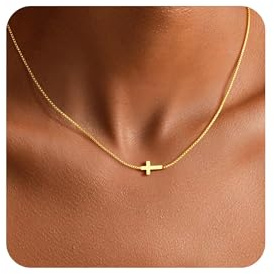 TINGN Mothers Day Gifts Gold Tone Cross Necklace for Women 14K Gold Plated Dainty Tiny Cross Pendant Necklace Trendy Choker Necklaces Jewellery for Women Girls