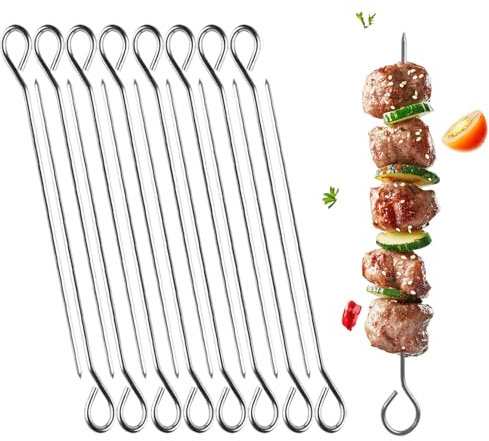 16 PCS Stainless Metal Skewers, 30cm/11.81in Reusable Kebab Skewers, for Kebab, Grilling, BBQ, Oven, Air Fryer