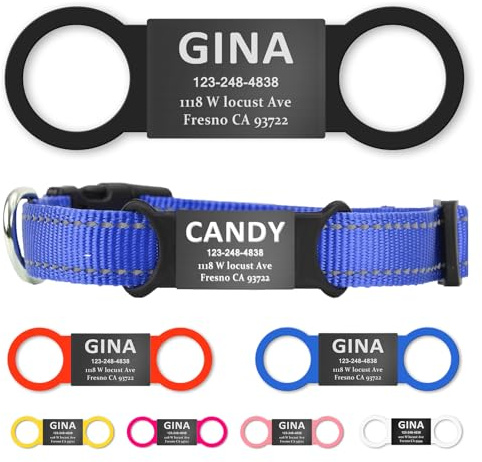 Personalized Stainless Steel Pet ID Tags for Dogs & Cats - Laser Engraved Slide-On Name Collar Tags - Silent Noise-Free Design - Colored Silicone Perfect Pet Collars Gift（Black+Black）