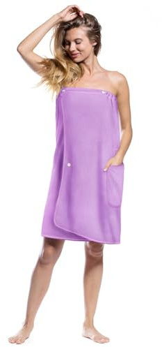 Aomig Women's Medium Purple 80*140cm Microfiber Bath Towel Body Wrap Robe with Adjustable Snap Closure