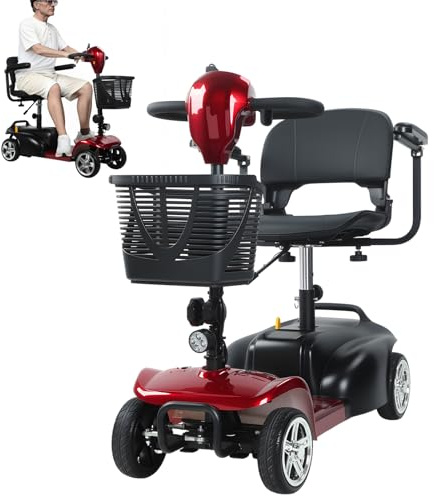 4-Wheel Electric Scooter for Adults | Long Range Mobility Scooter with Basket, Charger & 330 lbs Capacity for Seniors Outdoor Use (Red and Black)