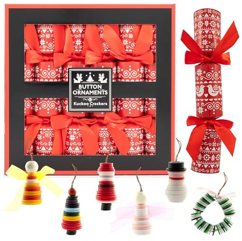 Kuckoo Crackers - DIY Button Ornament Christmas Crackers – Holiday Craft Kit for Kids & Adults | Make Your Own Tree Decorations | Fun Family Christmas Activity with Festive Designs | Pack of 6