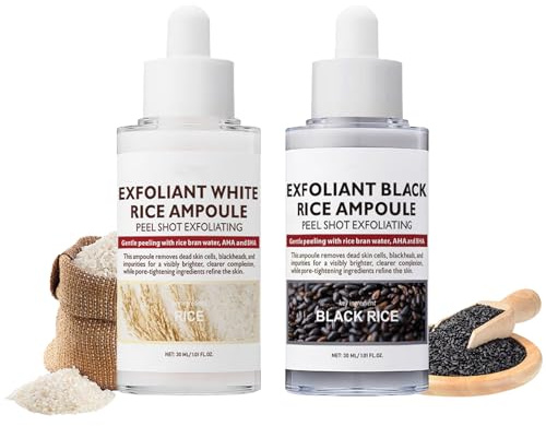 Peel Shot Glow Reis Ampoule mit Schwarzem Reis & Rice Toner, Sanftes Exfoliate Gesicht als Porenreiniger für Poren Verkleinern, Reiswasser Peeling Serum für Reine Haut und Strahlende Hautbilder​