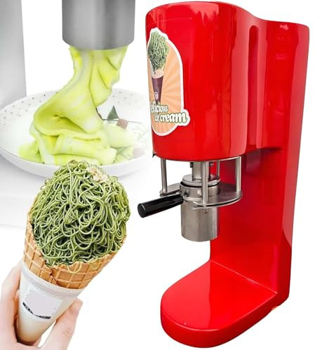 YEHOZZ Gewerbliche Spaghetti-Eismaschine, Softeismaschine, 3,5-4,5 L/H Leistung, Eismaschine Mit 4 Formen, Einfache Bedienung Für EIS Und Desserts Red