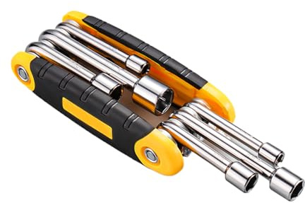 Foldable Multipurpose Set - Portable Hex Screw Tool, Universal 6-in-1 Screw Handle Nut Adapter | Folding Metal Socket Wrench Combination for Car Maintenance, Two-Wheel Service, Ha