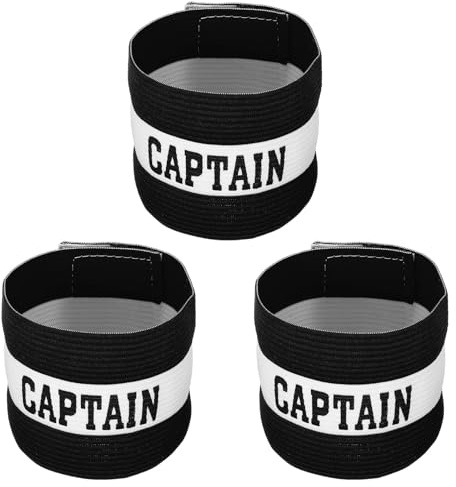3 Stück Kapitänsbinde, Captains Armband, Spielführerbinde für Fußball und Rugby, Elastische Kapitänsband, Verstellbare Armbinde, Schwarz