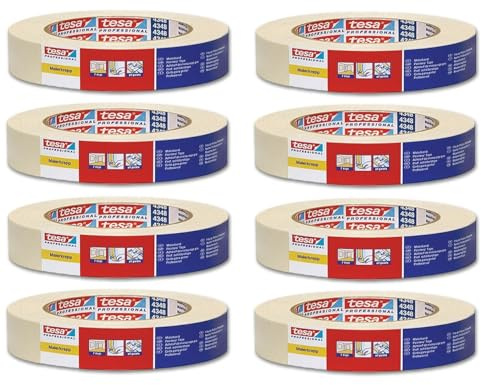 tesa tesakrepp 4348 Standard - Malerkrepp für einfache Malerarbeiten im Innenbereich - Malerband zum Abkleben und Abdecken - hellbeige - je 50 m x 19 mm (8 Rollen, Creme, 50 Meter x 19 mm)