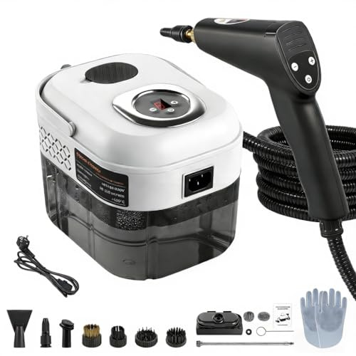 Teodute 2500W Handdampfreiniger, mit 13 Zubehörteilen, 1,7L Wassertank Steam Cleaner, Dampfreiniger Handgerät für Küche Bad Terrasse Fliesenfugen Böden (Schwarz)