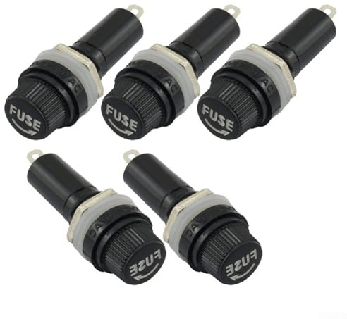 5 x schwarze Schalttafelhalterung für 6 x 30 mm Glassicherungen, 10 A, 250 V AC, mittlere Geschwindigkeit, Lötklemme, Fingerentriegelungskappe, industrielle elektrische Ausrüstung