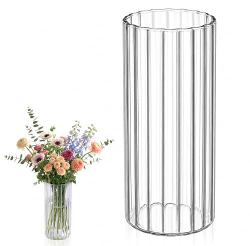 Ehanfus Vaso in Vetro Trasparente, Vasi Cilindrici in Vetro Piccoli vasi | Vaso Decorativo, per Composizioni Floreali per Casa Moderna, Soggiorno, Cucina, Matrimoni (9 * 25cm)
