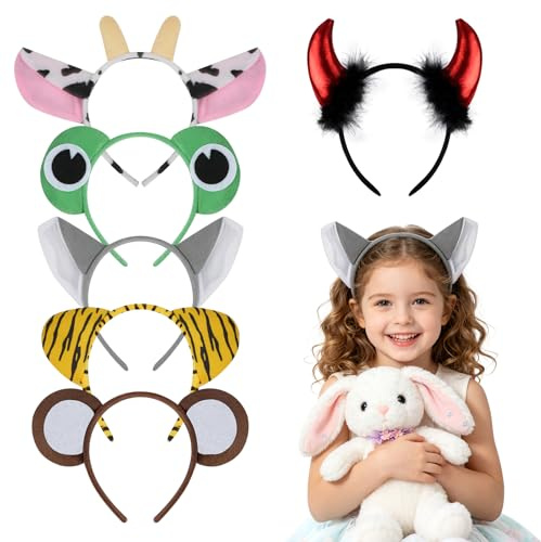 AYBUY Multicolour Animal Ear Headbands, Cute & Fun Cartoon Animal Themed Headbands for Adults, Perfect for Parties, Halloween, Carnival & Gifting