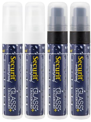Securit SMA820-V4-BW Kreidemarker Waterproof Large, Schwarz/Weiß, 1 stück (4er Pack)