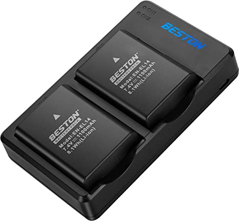 BESTON 2-Pack EN-EL14 / EN-EL14a Battery Packs and Rapid USB Charger Compatible with Nikon D3100 D3200 D3300 D3400 D3500 D5100 D5200 D5300 D5500 D5600 DF Coolpix P7000 P7100 P7700 P7800 Cameras