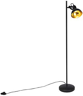 Qazqa Industrie Stehleuchte, Stehlampe - Tommy Fl - Schwarz Gold, max. 28W, Geeignet für LED, 120cm, Ideal als Schlafzimmerlampe und Wohnzimmerlampe