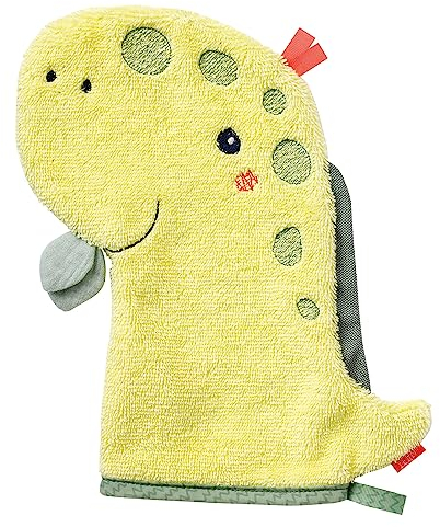 Fehn 051230 Dino, Manopla de baño con diseño de Animales para divertirse en el baño, para bebés y niños a Partir de 0 Meses