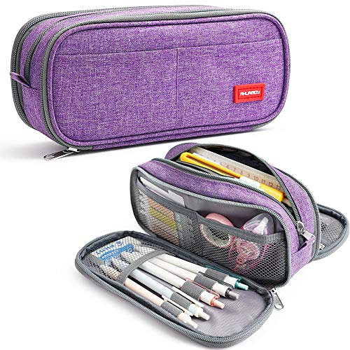Ahlirmoy Astuccio Grande Portamatite Capacità 3 Scomparti Borsa dei Trucchi Regalo per Ufficio di Scuola Media Studenti Universitari Ragazza Ragazzo Adulto Adolescente (Viola)
