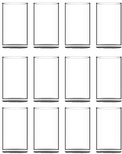 HWASHIN Set of 12 Clear Glass Cylinder Vases (2 Sponge Brushes Included), 3.5” W x 6” H, Flowers Vases, Decorative Centerpieces for Home, Events or Weddings