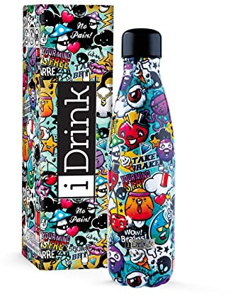 I-Drink Botella Térmica Doble Pared 350/500/750/1.000 ML, Decorada (500 ML, Graffiti)