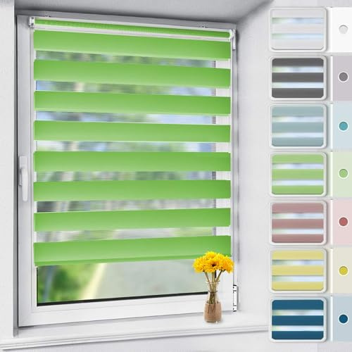 OUBO Doppelrollo Klemmfix ohne Bohren Grün B80 x H120cm (Stoffbreite: 76cm), Duo Rollo für Fenster und Tür, Fensterrollo Sonnenschutz & Sichtschutz
