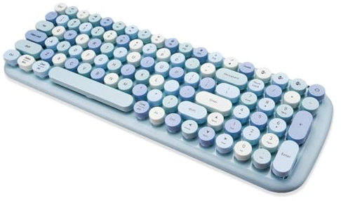 MOFII Bluetooth Wireless Keyboard for iPad, Laptop, PC, Mac, Smartphone, Connect 3 Bluetooth Devices, Cute Colorful Round Keys Retro Aesthetic Keyboard - Blue