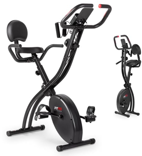 FITFIU Fitness BEST-320 – Vélo d’Appartement Pliable avec Dossier, Élastiques Intégrés, 8 Niveaux de Résistance, Écran LCD, Pulsomètre, Support Smartphone/Tablette