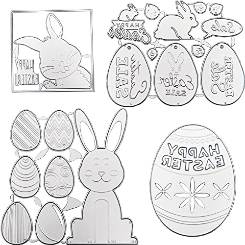 4 formes de Pâques Matrices de Découpe, VEINARDYL Œuf Creux Lapin Découpage Pochoir Moule à Gabarit en Métal Outil de Gaufrage pour Bricolage Scrapbook Album Carte Garniture de Gâteau Artisanat
