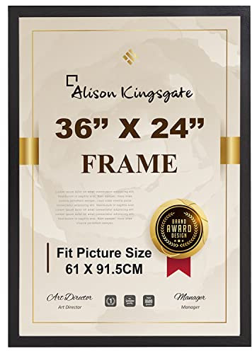 Alison Kingsgate Modern 36X24 Black Photo Frame-Engineered Wood Picture Frames with Shatterproof Perspex - Ideal for Certificates & Artwork-Wall Mount - Multiple Sizes & Colours Available