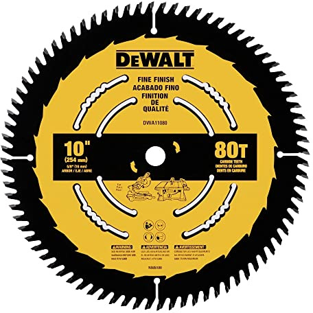 DEWALT Table Saw Blade, 10 inch, 80 Tooth, Fine Finish, Ultra Sharp Carbide (DWA11080)
