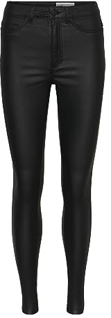 NOISY MAY NMCallie High Waist Skinny Coated Pants Frauen Jeans schwarz XXL