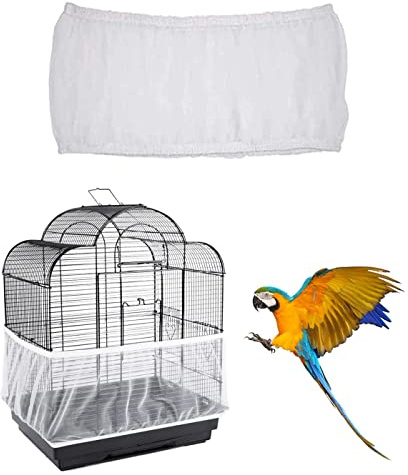 Copertura per Gabbia per Uccelli, Gonna Gabbia per Uccelli,Rete Gabbia Uccelli,Bird Cage Seed Catcher per Uccelli Pappagalli Ventilata e Antipolvere Circonferenza Regolabile 140-220cm,bianco,L