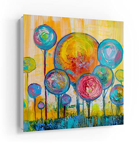 DEQORI Schlüsselkasten weiß | 30x30 cm | Motiv Baumkronen nach Kandinsky | Glas & Metall Schlüssel-Box | Schlüsselschrank mit 50 Haken + 2 Magnete | Moderne Design Box magnetisch & beschreibbar