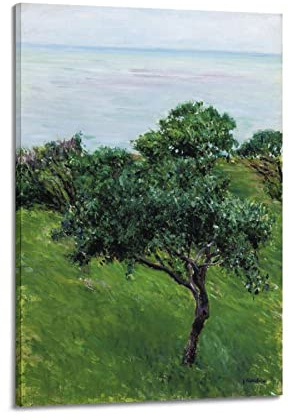 JAHER Gustave Caillebotte Gemälde – (Apfelbäume am Meer, Trouville) Poster Wandkunst Scrollen Leinwand Gemälde Bild Wohnzimmer Dekor Zuhause 20 x 30 cm