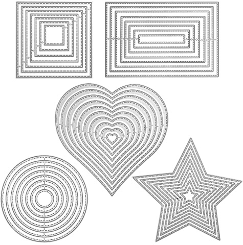 5 Stück Stanzschablone Geometrisch Set Stanzformen Quadratisch Rechteckig Kreis Stern Herz Rahmen Quadrat Schneiden Prägeschablonen Prägung Schablone Stanzschablonen für DIY Scrapbooking Album Karten
