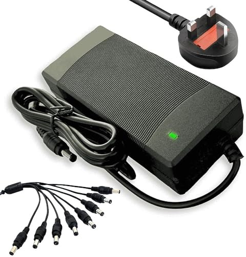 Sentry 12V 5A PSU Power Supply Unit Adapter AC/DC UK 3-Pin mains 240v AC to 12v DC for CCTV Cameras Monitors DVRs Lightings (NO SPLITTER) (8-Way Splitter)